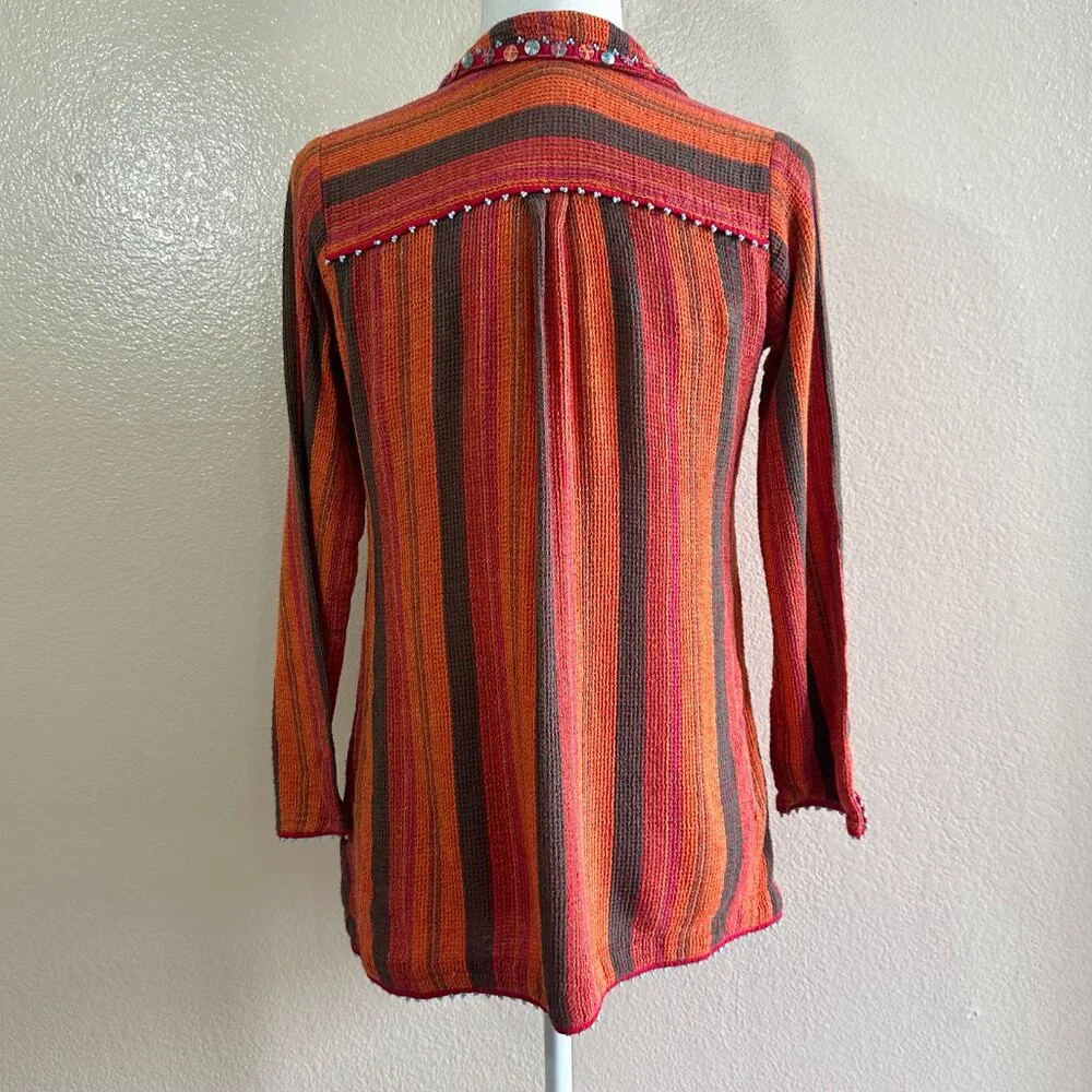 Generation Y2K Orange Woven Hippie Boho Embellished Blouse